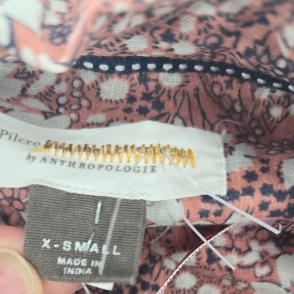 Pilcro by Anthropologie Floral Pleated Long Sleeve Button Up Shirt Womens XS - Picture 6 of 7